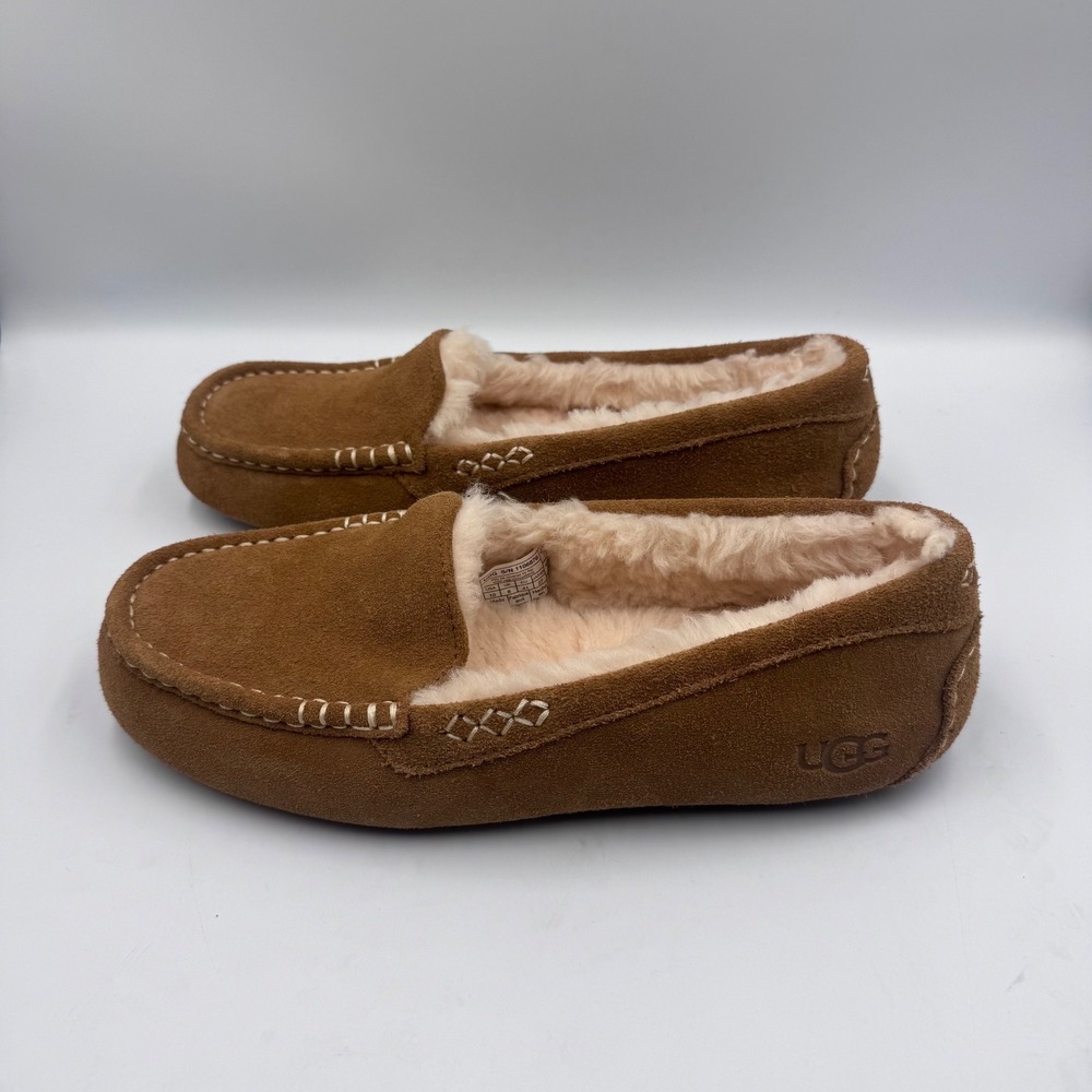 New UGG Ansley Chestnut Suede Moccasin Slippers 1106878 Womens 10